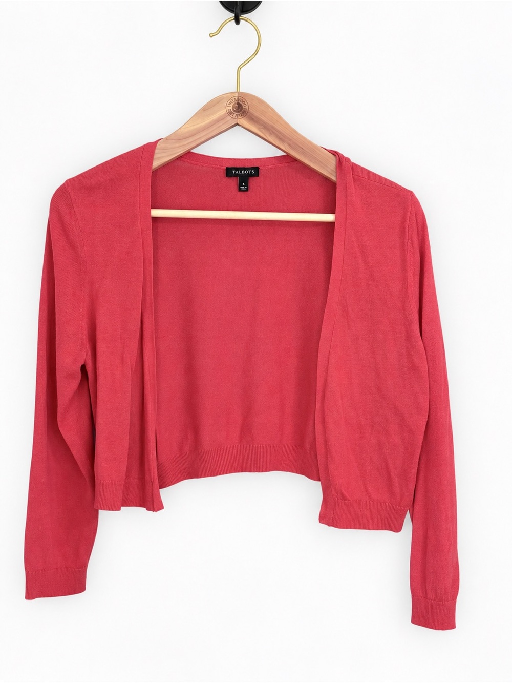 Talbots Small Watermelon Pink Cropped Open Front Cardigan Shrug